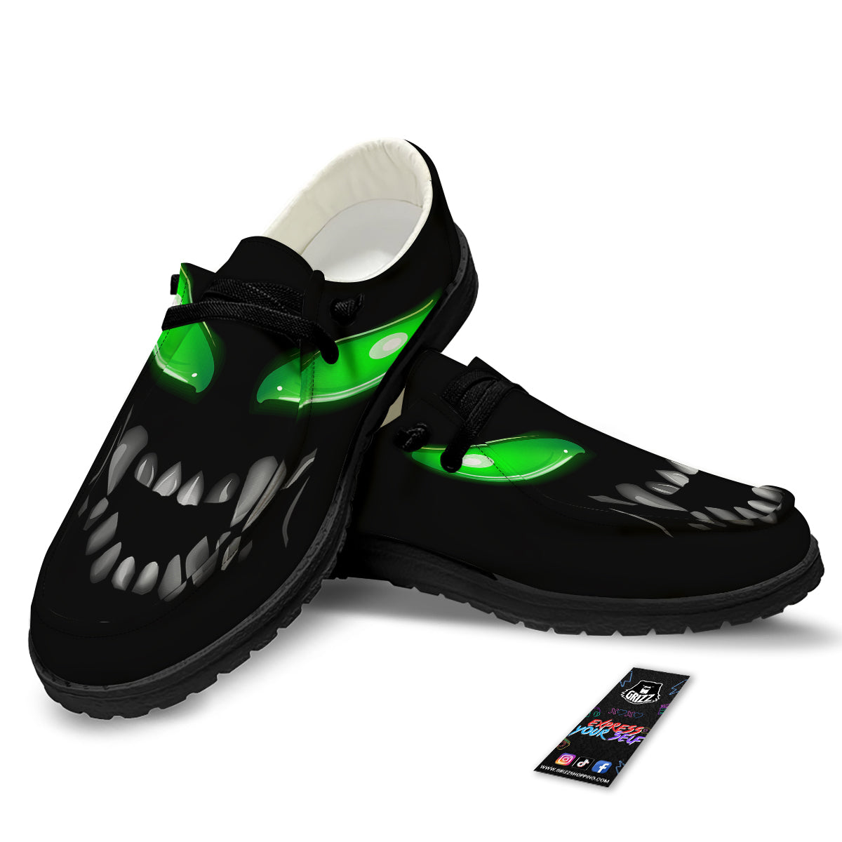 Smiley Face Monster Black Print Black Loafers-grizzshop