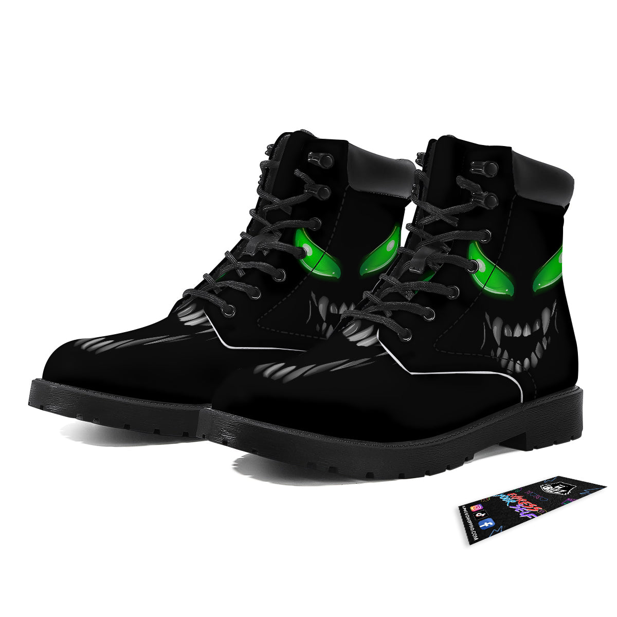Smiley Face Monster Black Print Boots-grizzshop