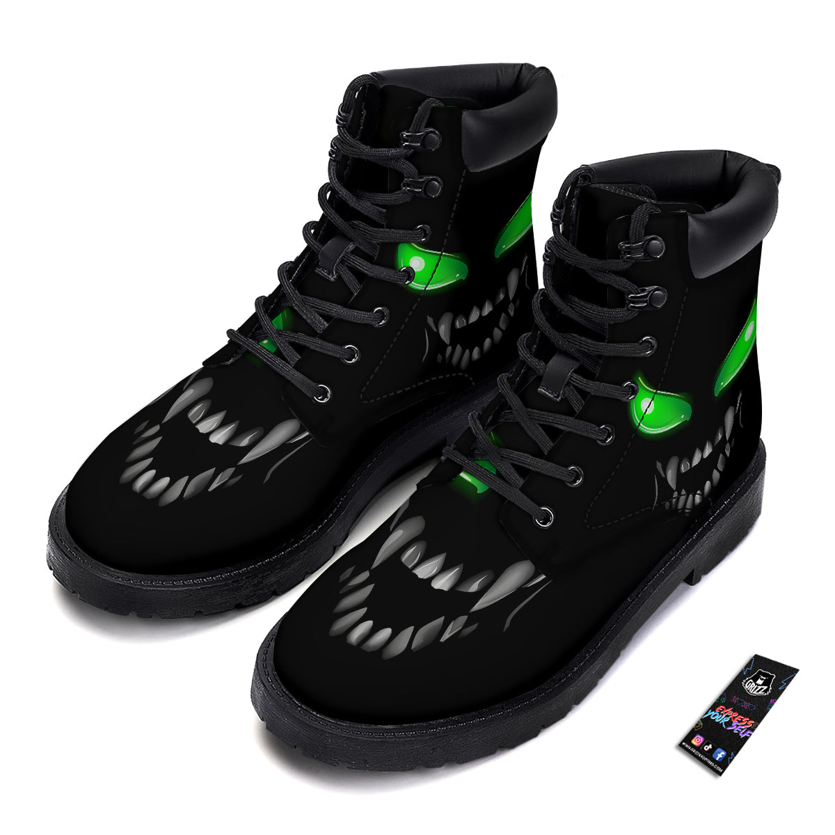 Smiley Face Monster Black Print Boots-grizzshop