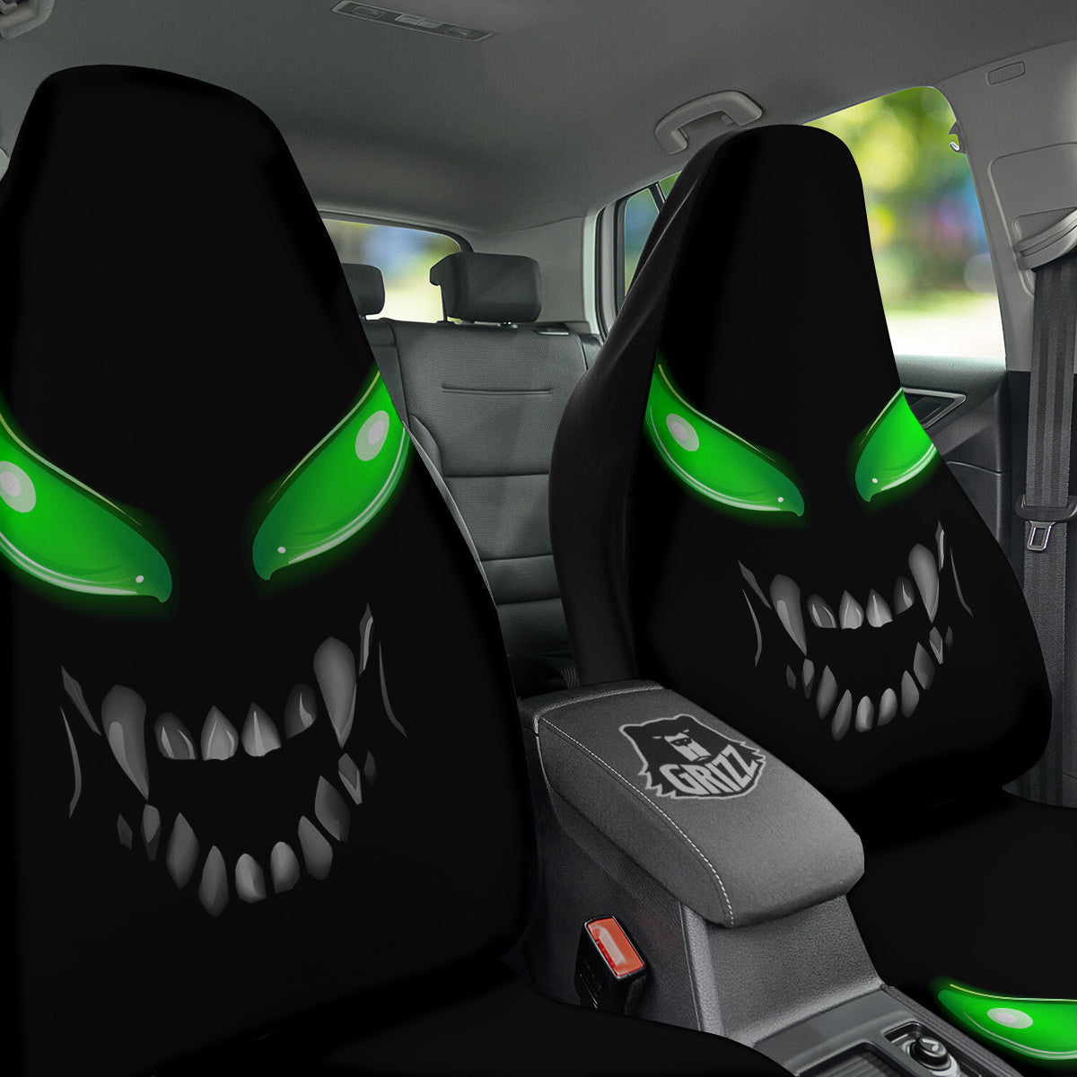 Smiley Face Monster Black Print Car Seat Covers-grizzshop