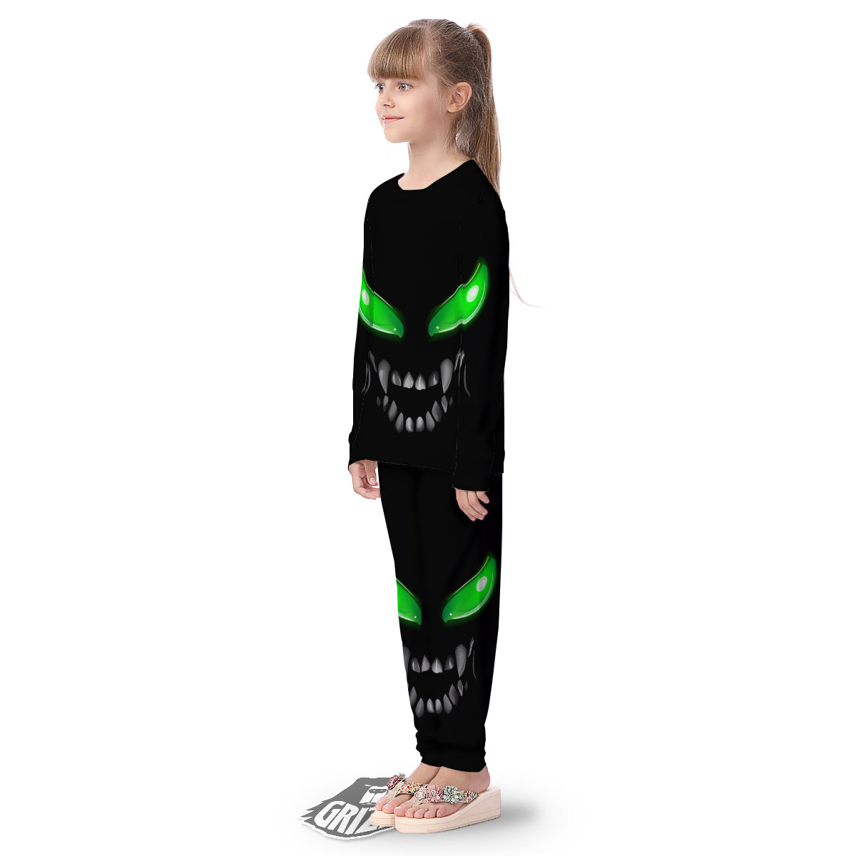 Smiley Face Monster Black Print Kid's Pajamas-grizzshop