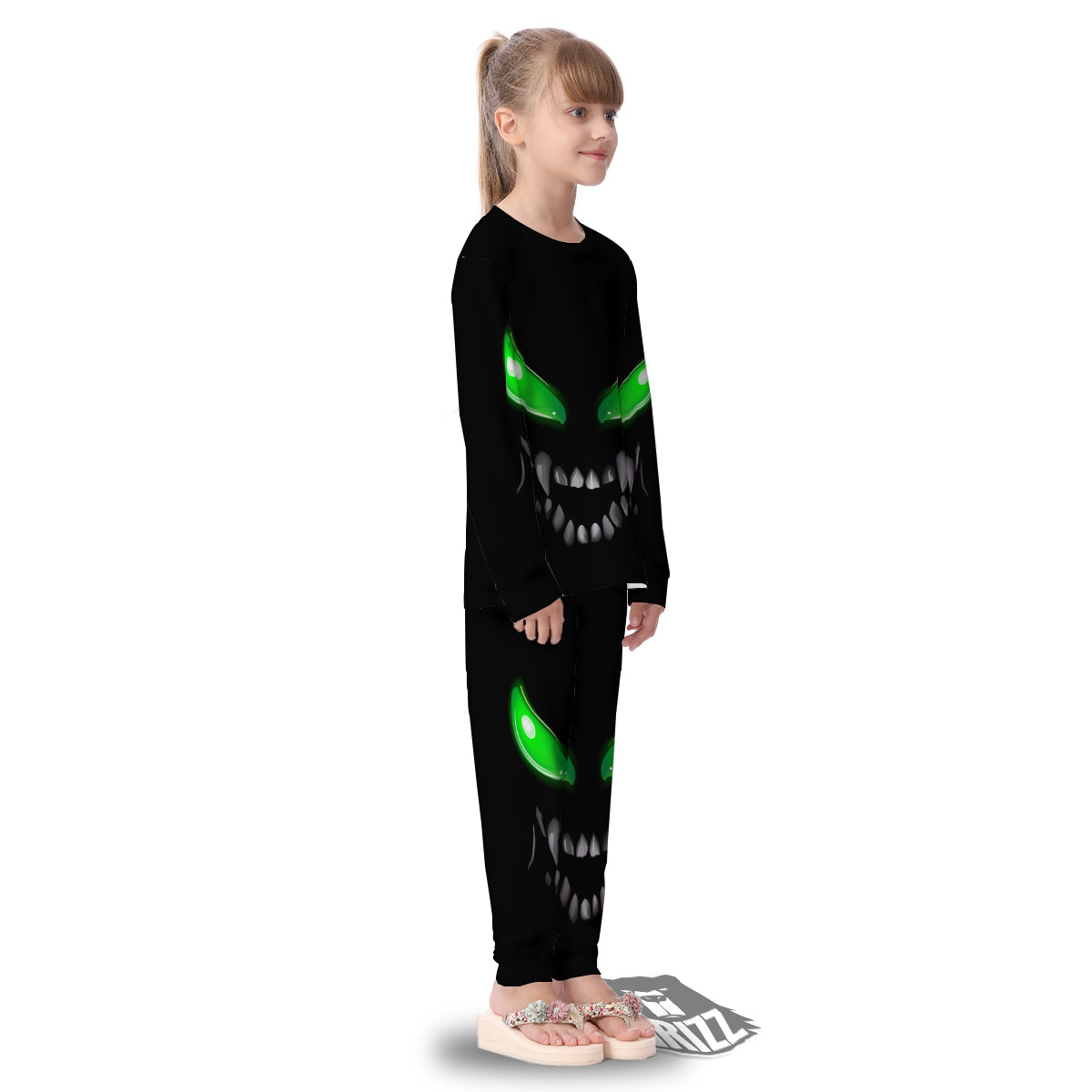 Smiley Face Monster Black Print Kid's Pajamas-grizzshop