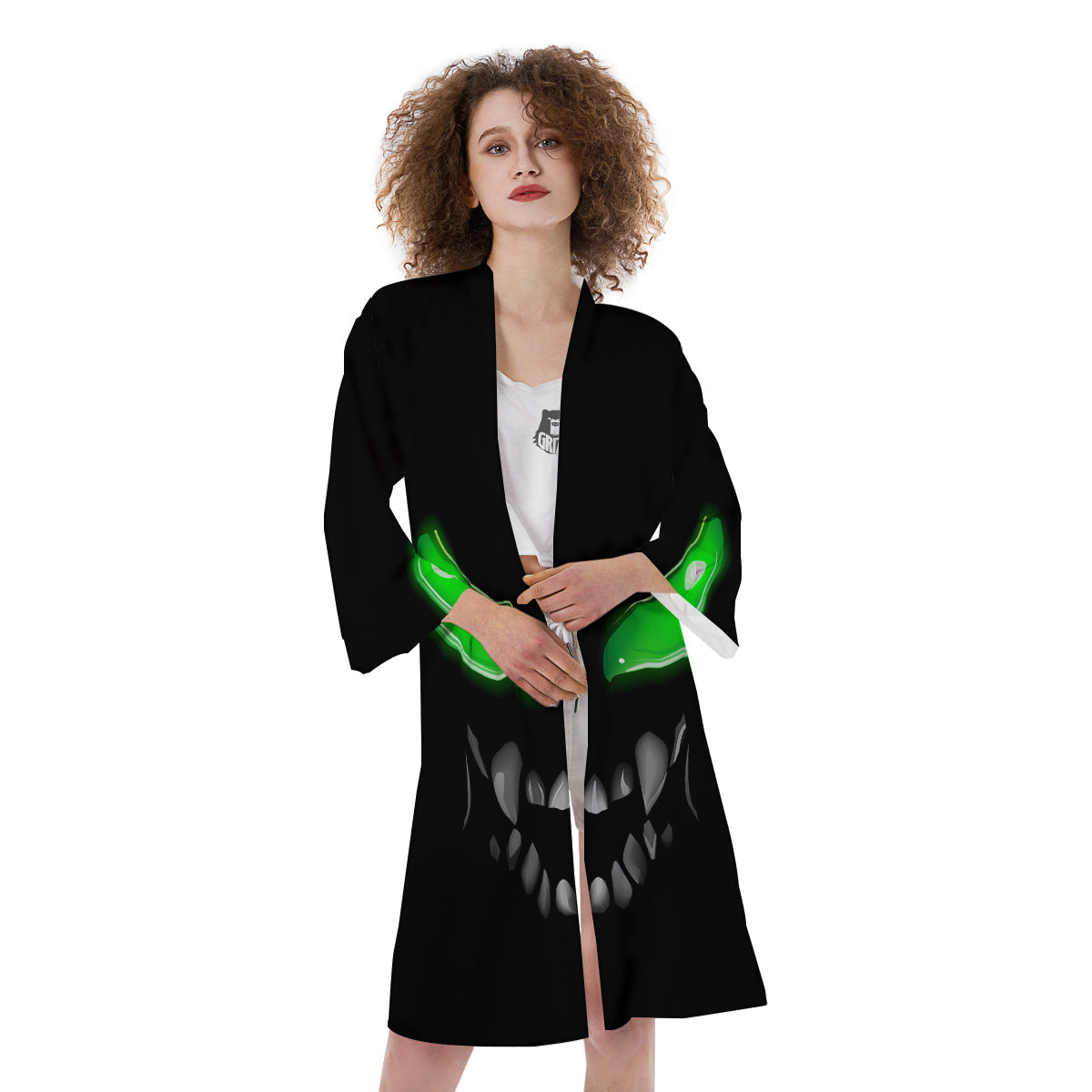Smiley Face Monster Black Print Kimono-grizzshop