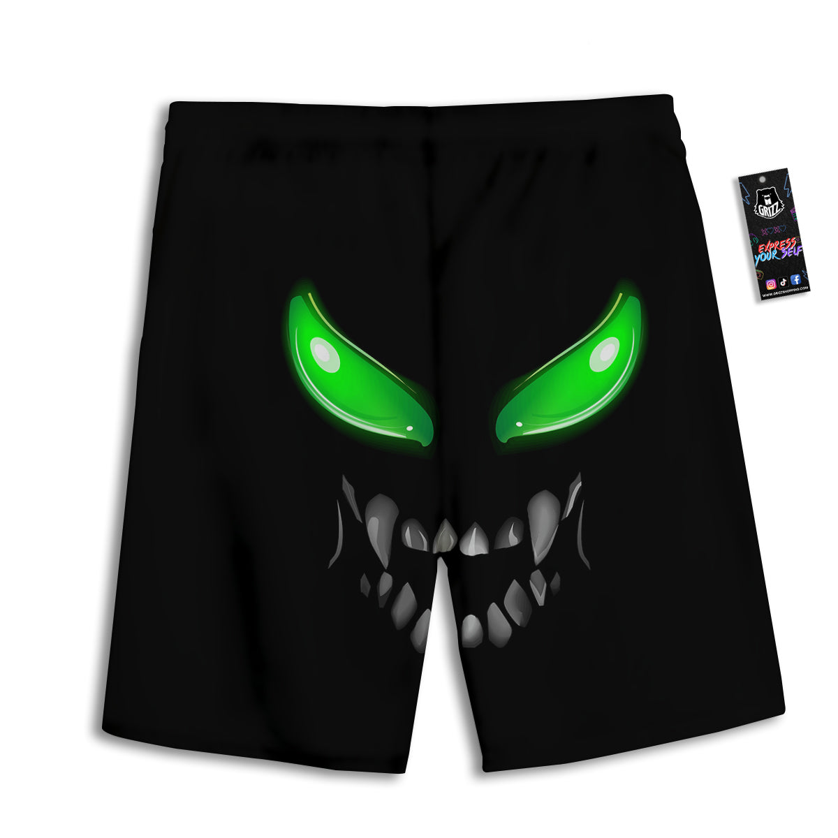 Smiley Face Monster Black Print Men's Athletic Shorts