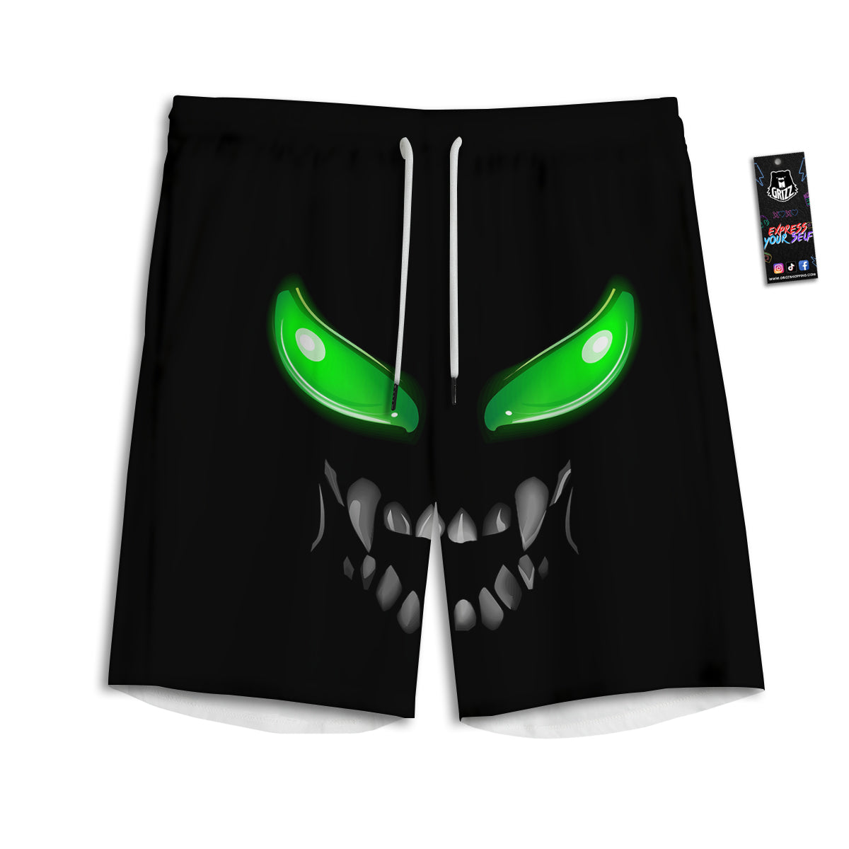 Smiley Face Monster Black Print Men's Athletic Shorts