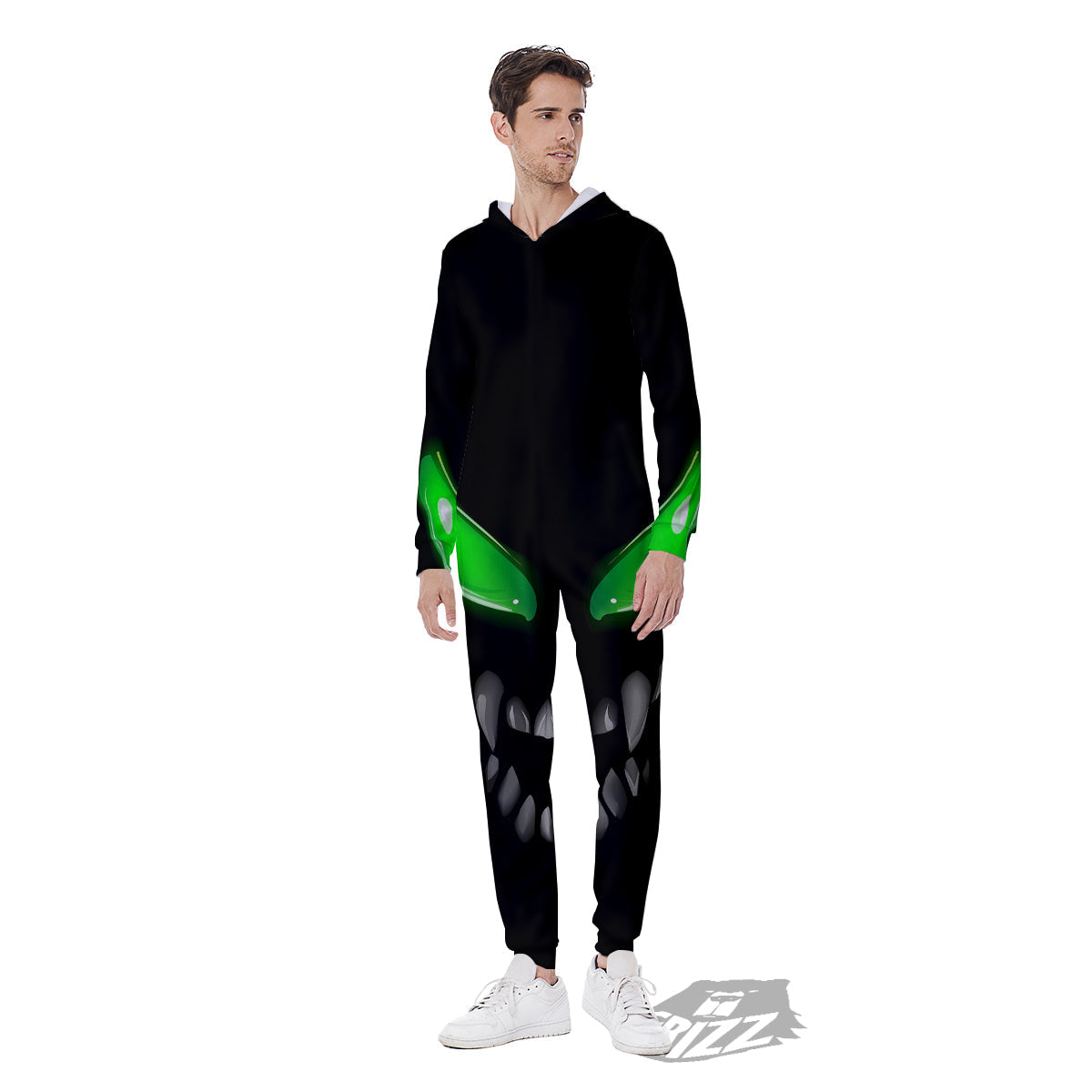 Smiley Face Monster Black Print Men's Jumpsuit-grizzshop