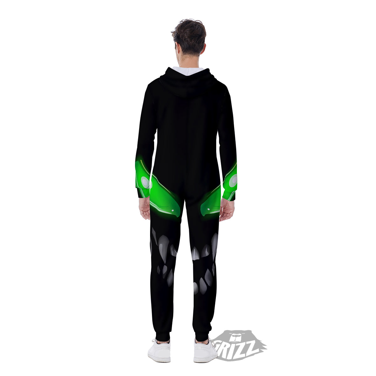 Smiley Face Monster Black Print Men's Jumpsuit-grizzshop