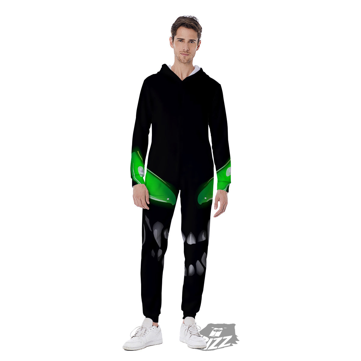 Smiley Face Monster Black Print Men's Jumpsuit-grizzshop