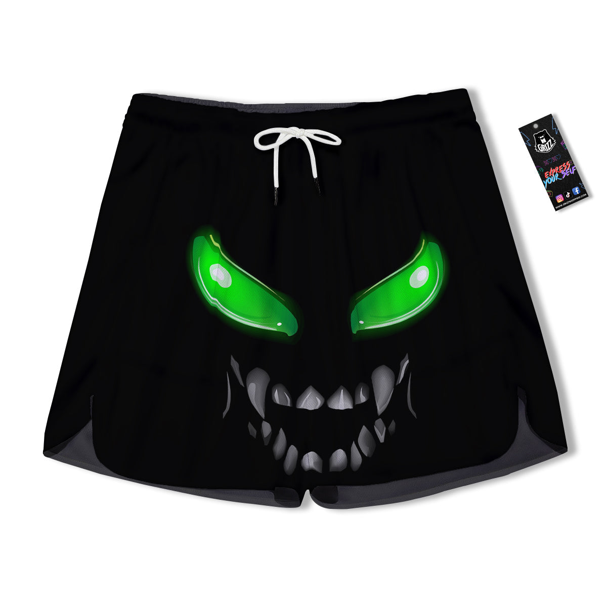 Smiley Face Monster Black Print Men's Running Shorts-grizzshop