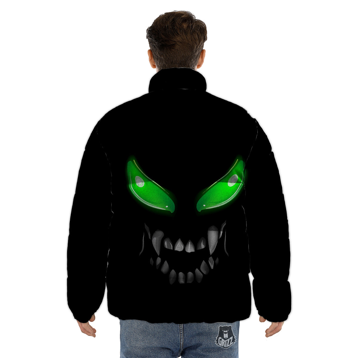 Smiley Face Monster Black Print Puffer Jacket-grizzshop