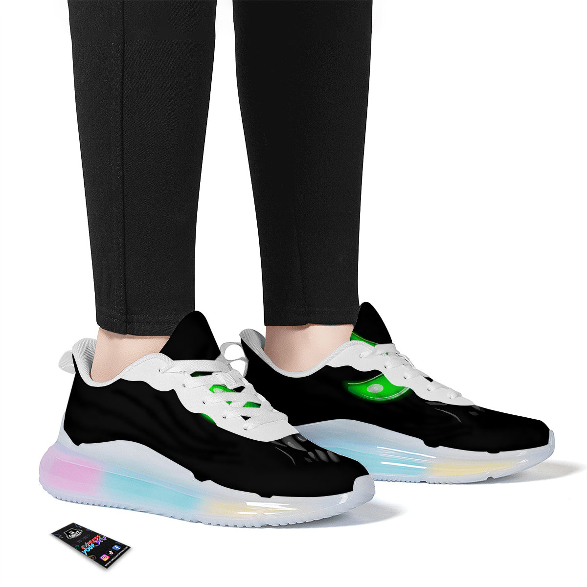 Smiley Face Monster Black Print Running Sneakers-grizzshop