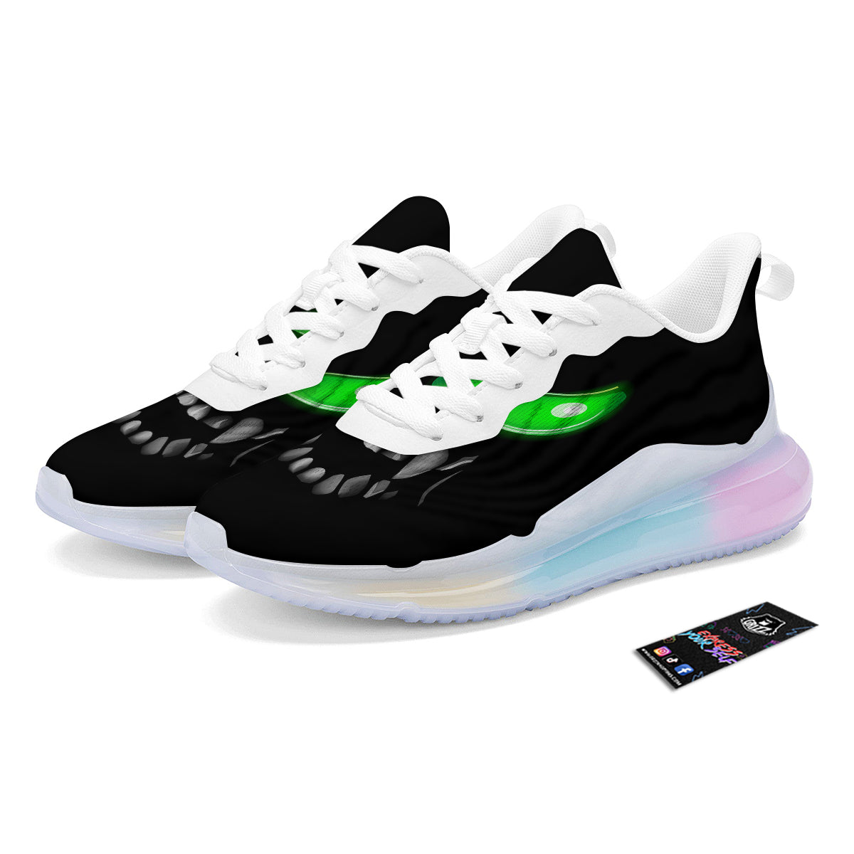 Smiley Face Monster Black Print Running Sneakers-grizzshop