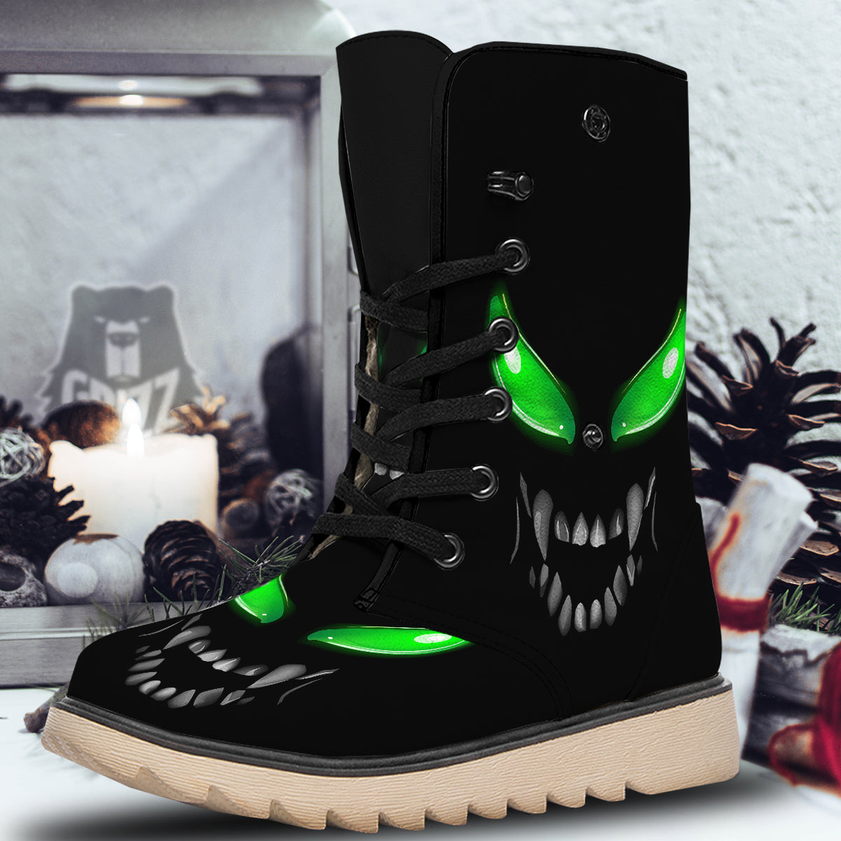 Smiley Face Monster Black Print Snow Boots-grizzshop