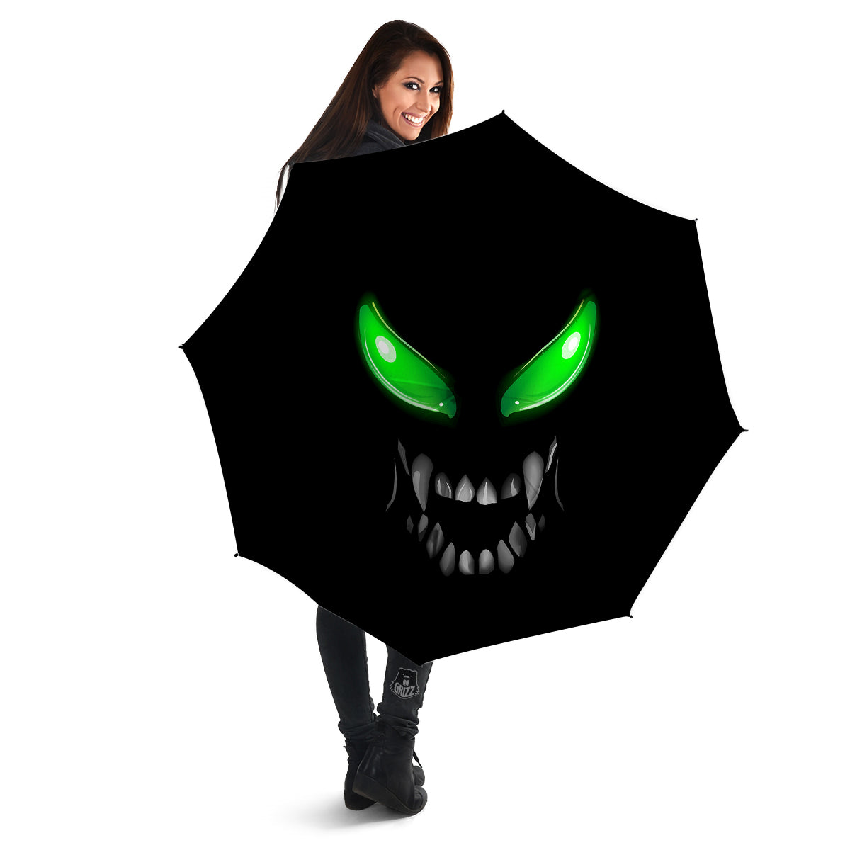 Smiley Face Monster Black Print Umbrella-grizzshop