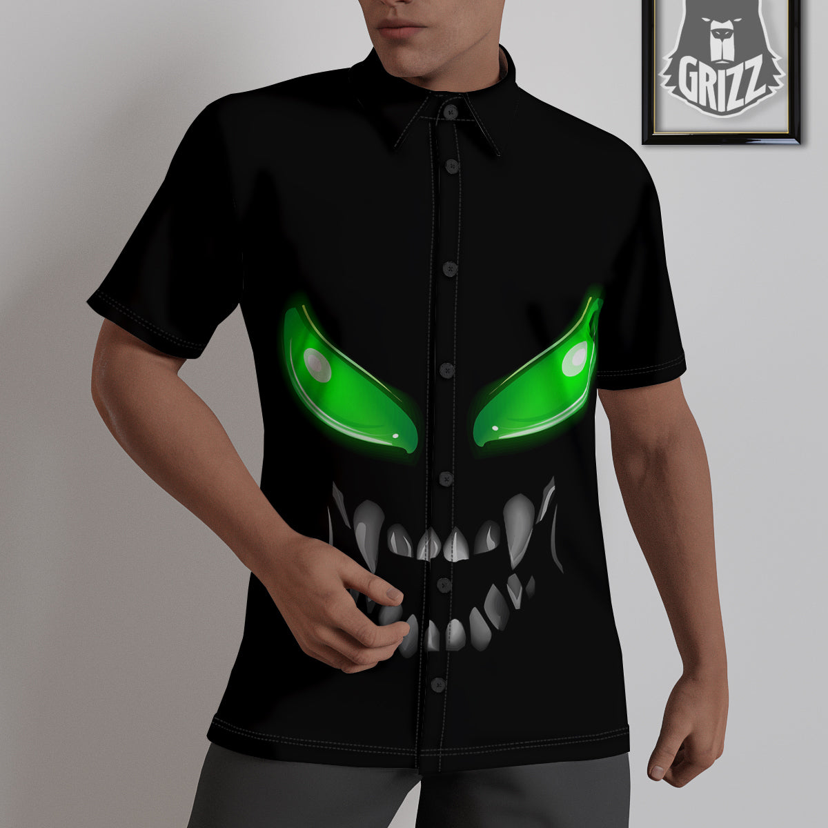 Smiley Face Monster Black Print Untucked Shirts-grizzshop