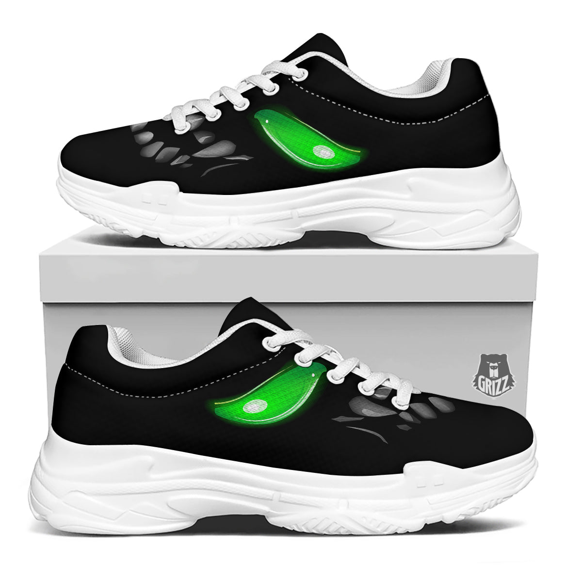 Smiley Face Monster Black Print White Chunky Shoes-grizzshop