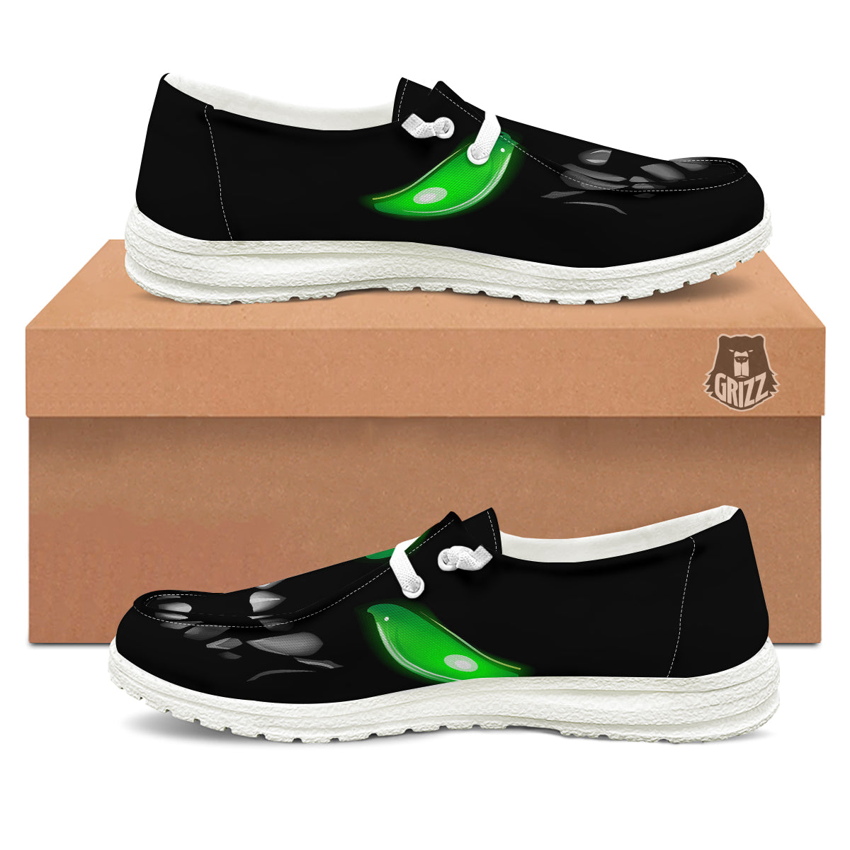 Smiley Face Monster Black Print White Loafers-grizzshop