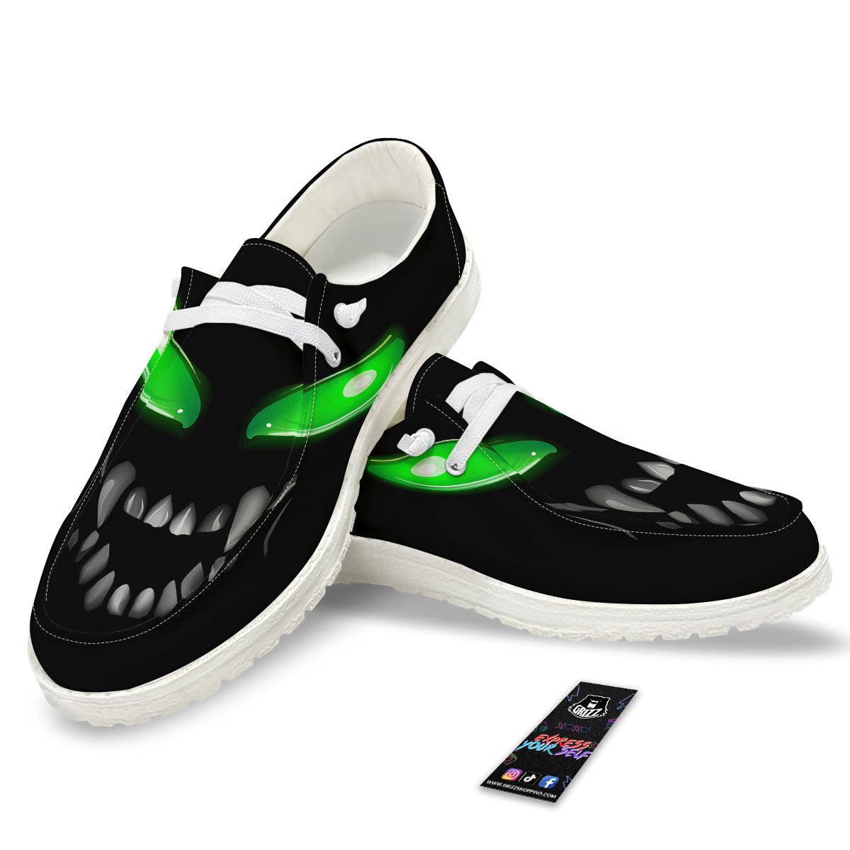 Smiley Face Monster Black Print White Loafers-grizzshop