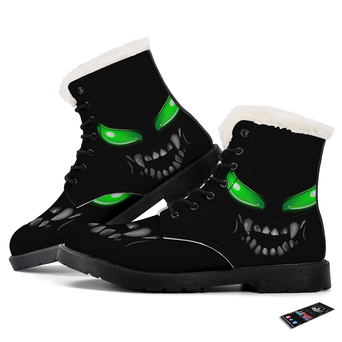 Smiley Face Monster Black Print Winter Boots-grizzshop