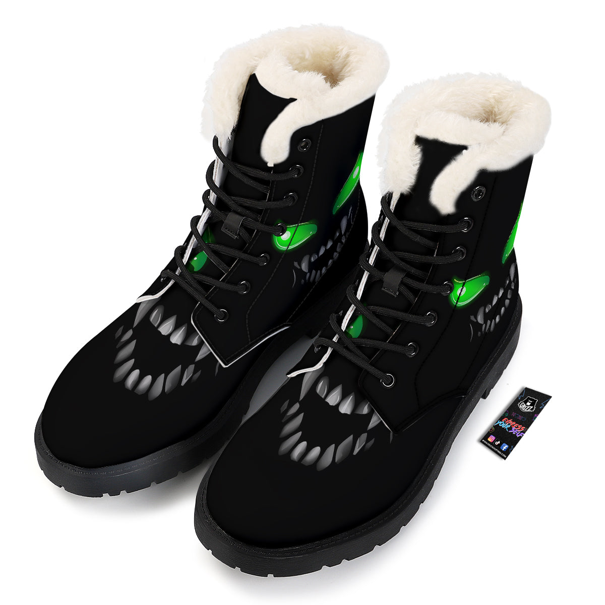 Smiley Face Monster Black Print Winter Boots-grizzshop
