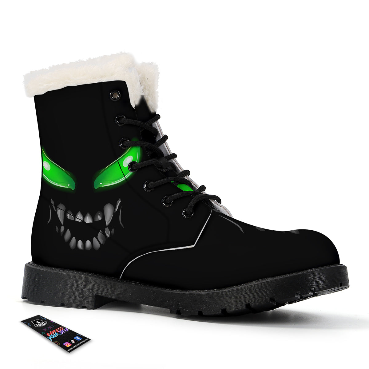 Smiley Face Monster Black Print Winter Boots-grizzshop