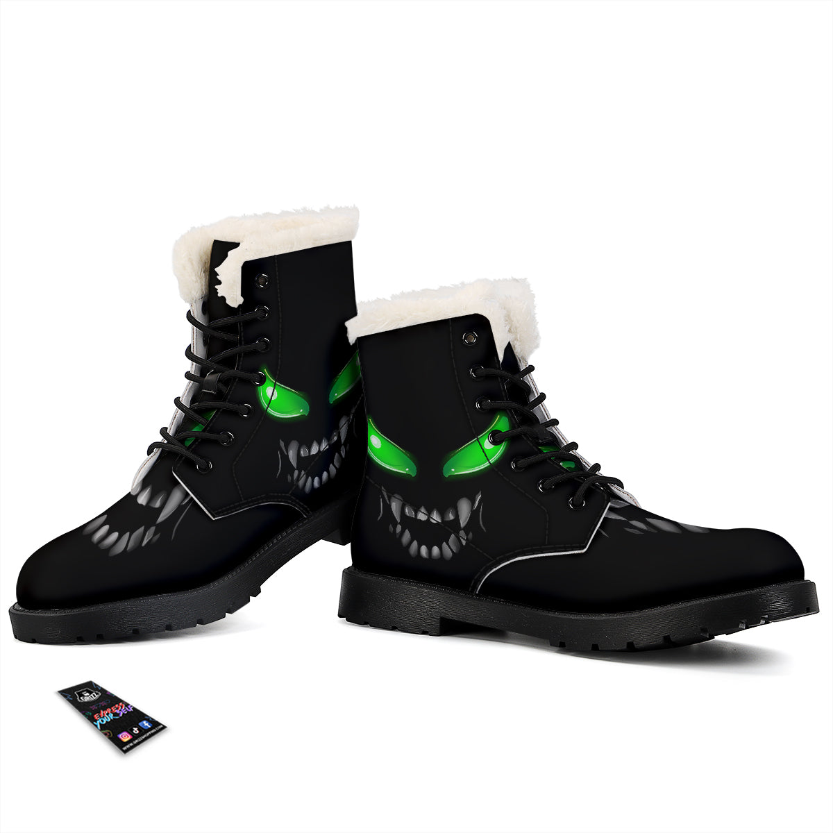 Smiley Face Monster Black Print Winter Boots-grizzshop