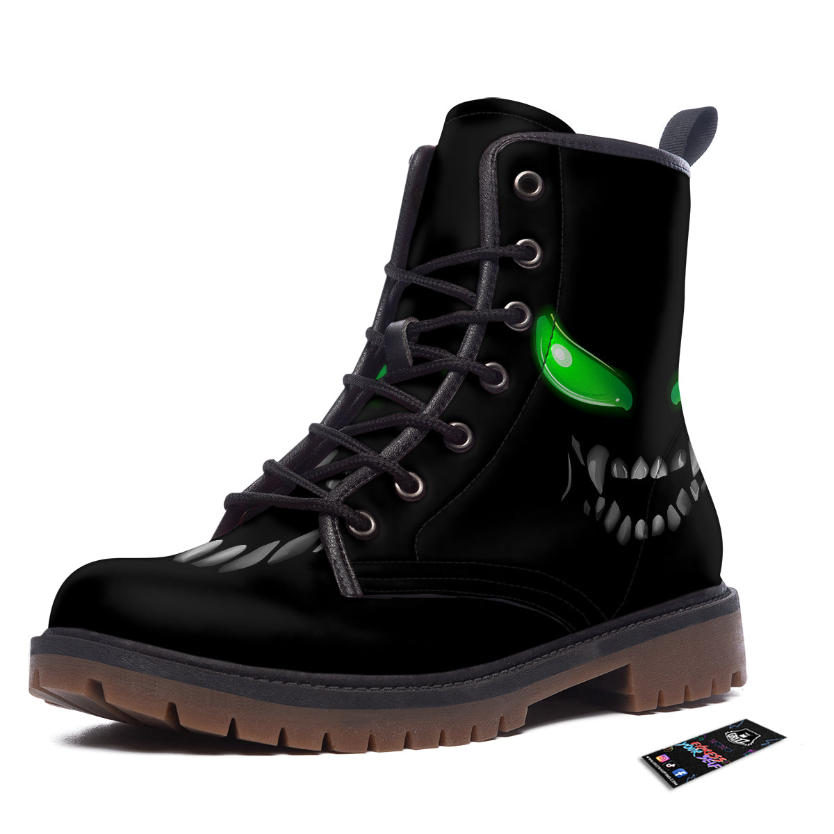 Smiley Face Monster Black Print Work Boots-grizzshop