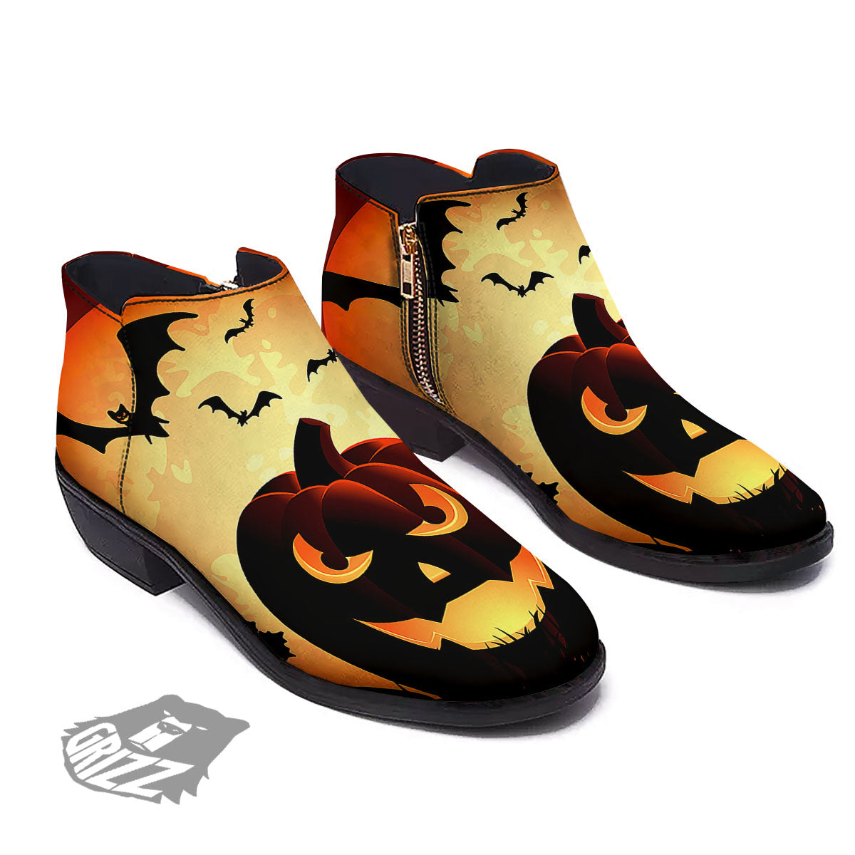 Smiley Faces Halloween Pumpkin Print Ankle Boots-grizzshop