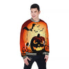 Smiley Faces Halloween Pumpkin Print Baseball Jacket-grizzshop