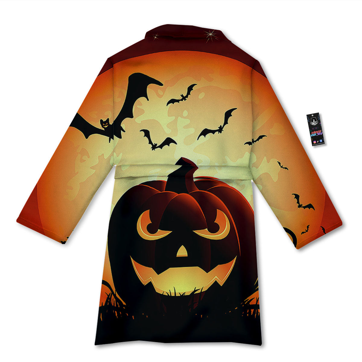 Smiley Faces Halloween Pumpkin Print Bathrobe-grizzshop