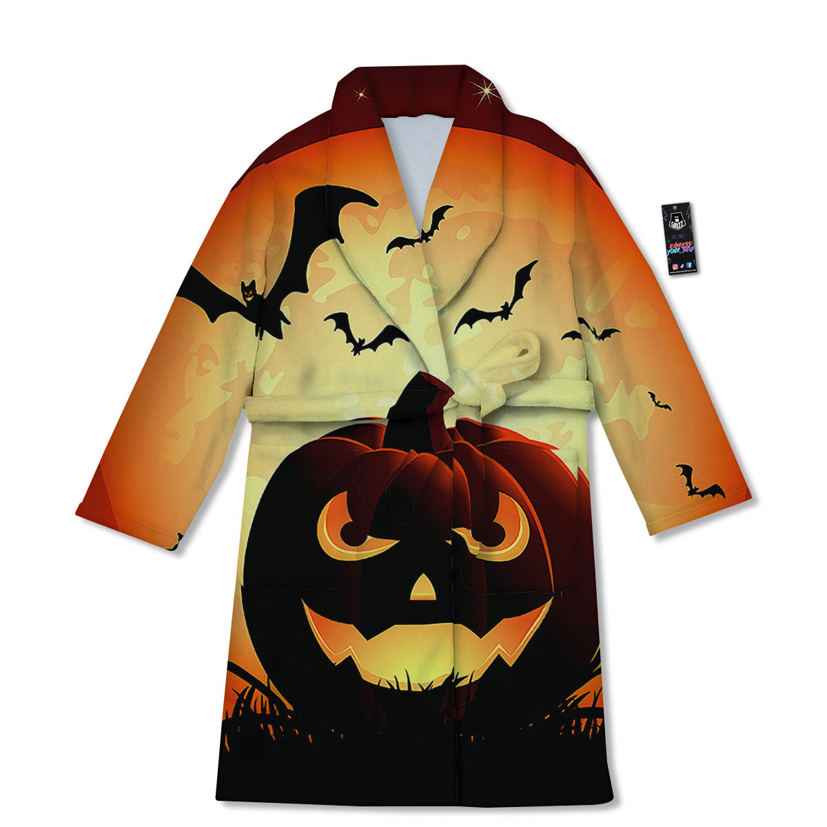 Smiley Faces Halloween Pumpkin Print Bathrobe-grizzshop