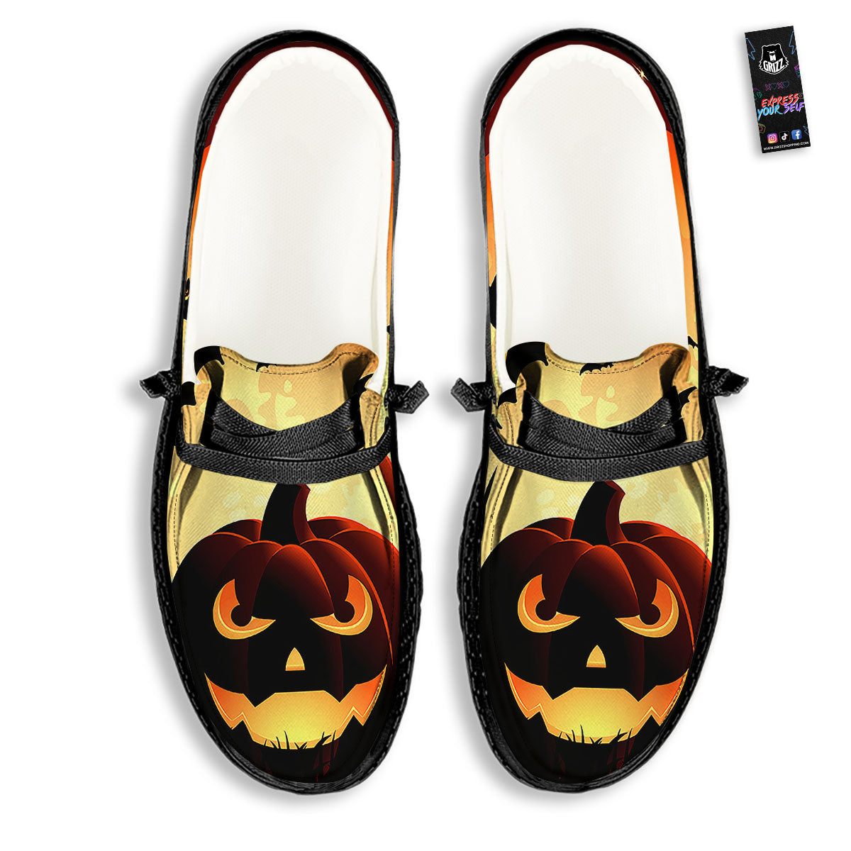 Smiley Faces Halloween Pumpkin Print Black Loafers-grizzshop