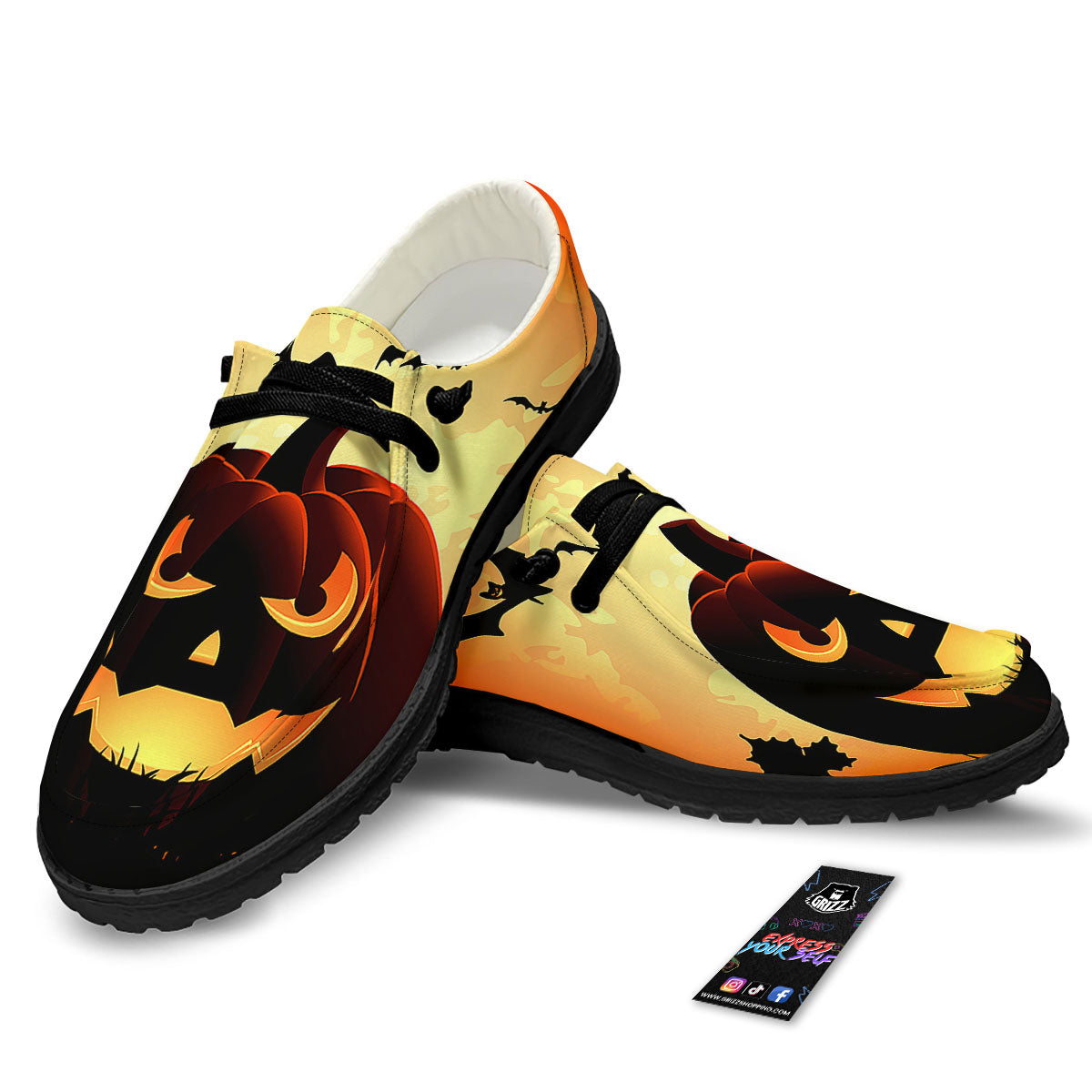 Smiley Faces Halloween Pumpkin Print Black Loafers-grizzshop