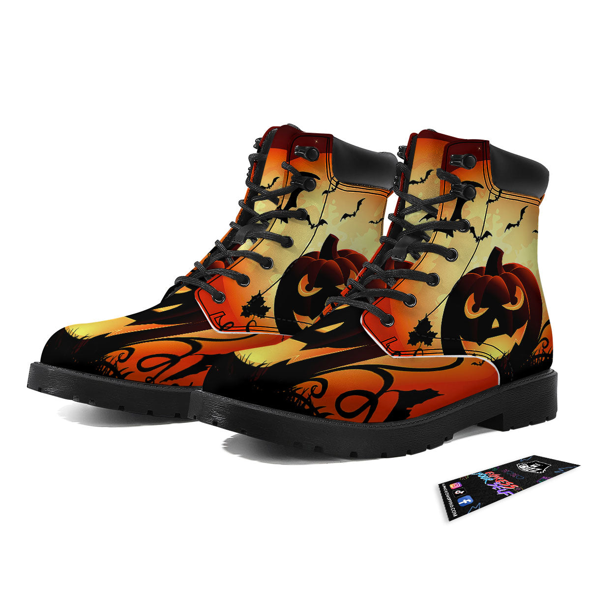 Smiley Faces Halloween Pumpkin Print Boots-grizzshop