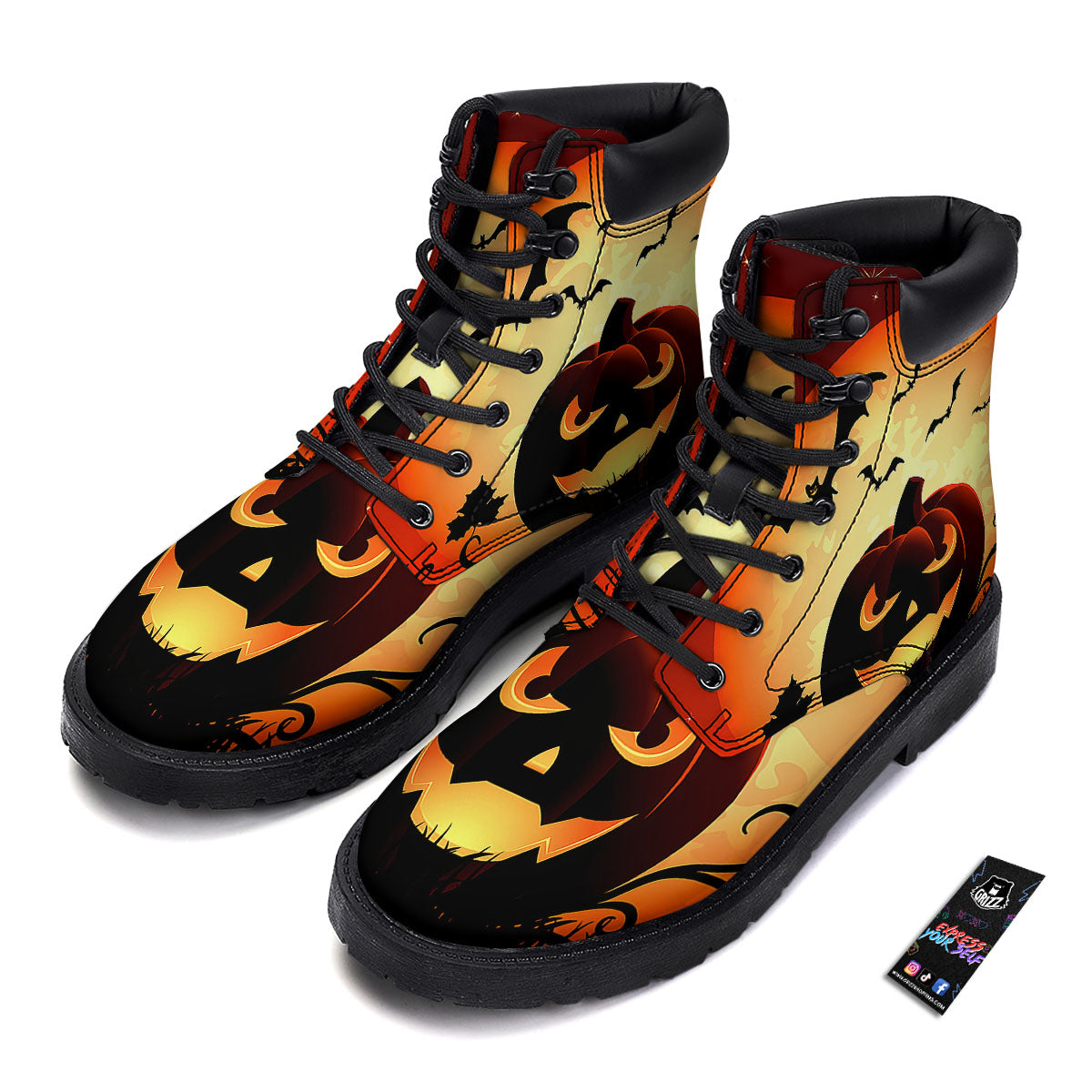 Smiley Faces Halloween Pumpkin Print Boots-grizzshop