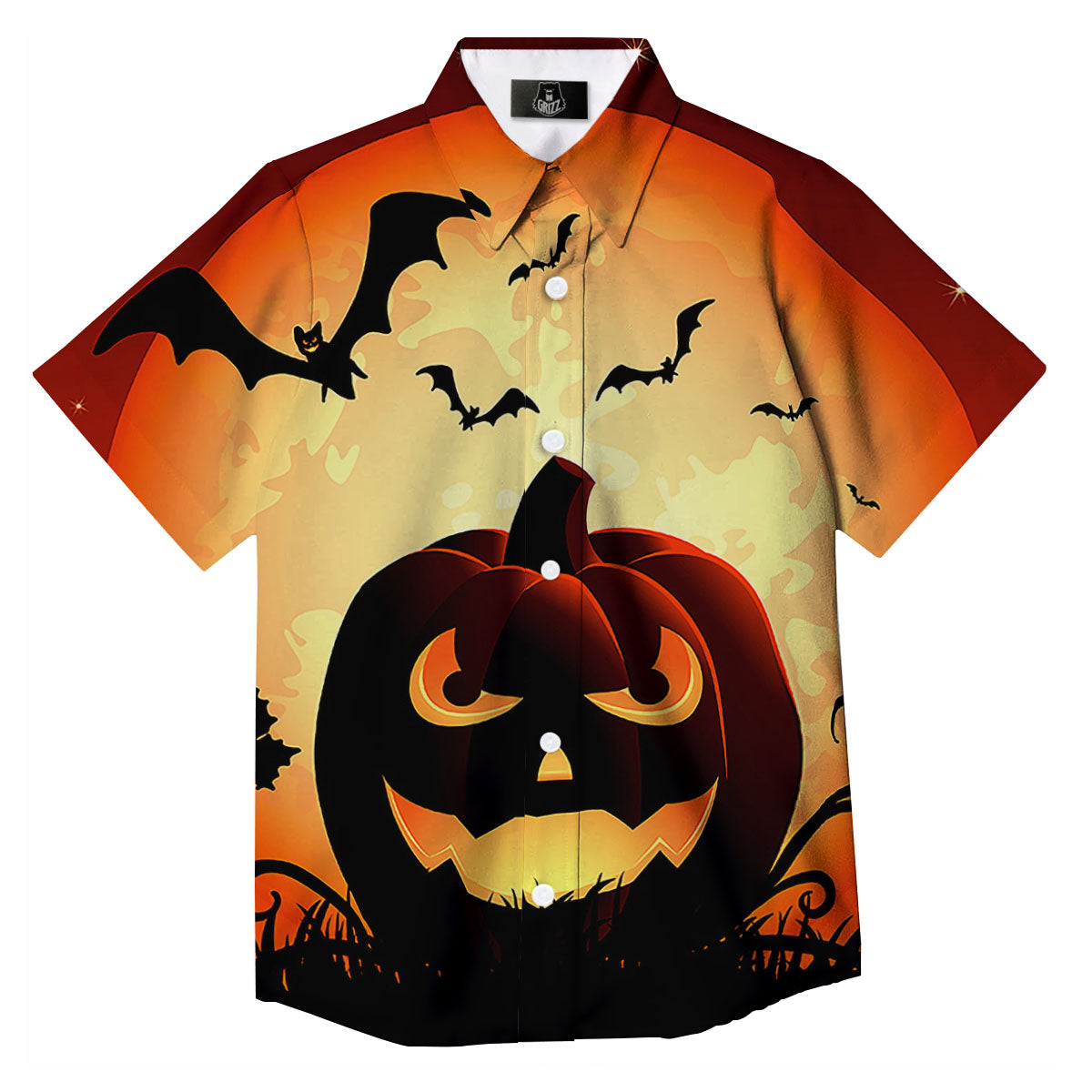 Smiley Faces Halloween Pumpkin Print Button Up Shirt-grizzshop