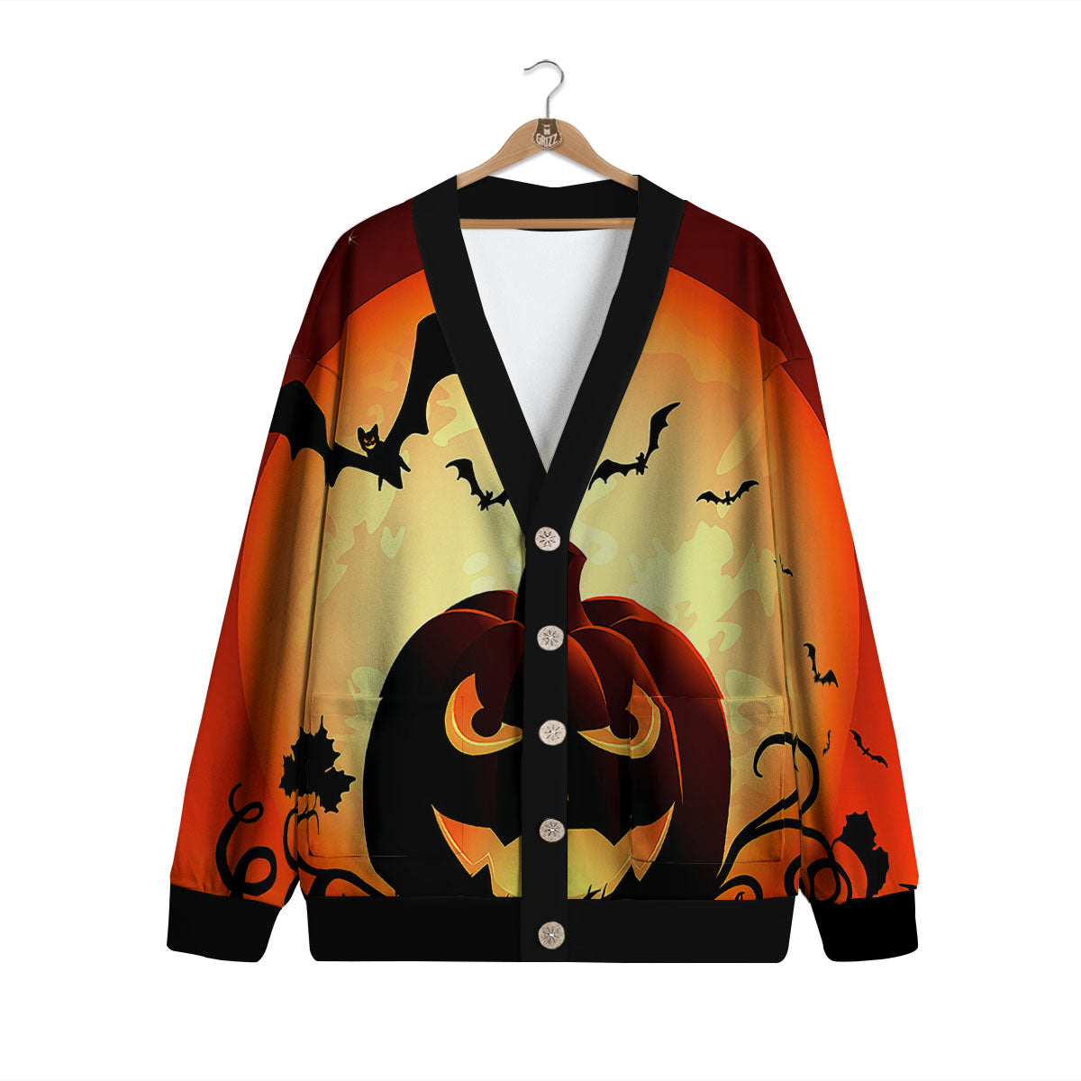 Smiley Faces Halloween Pumpkin Print Cardigan-grizzshop