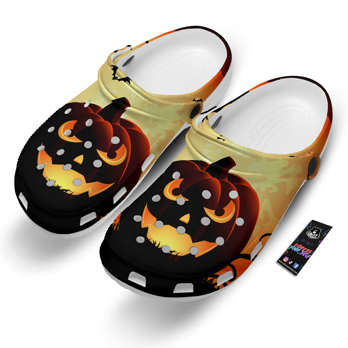 Smiley Faces Halloween Pumpkin Print Clog-grizzshop