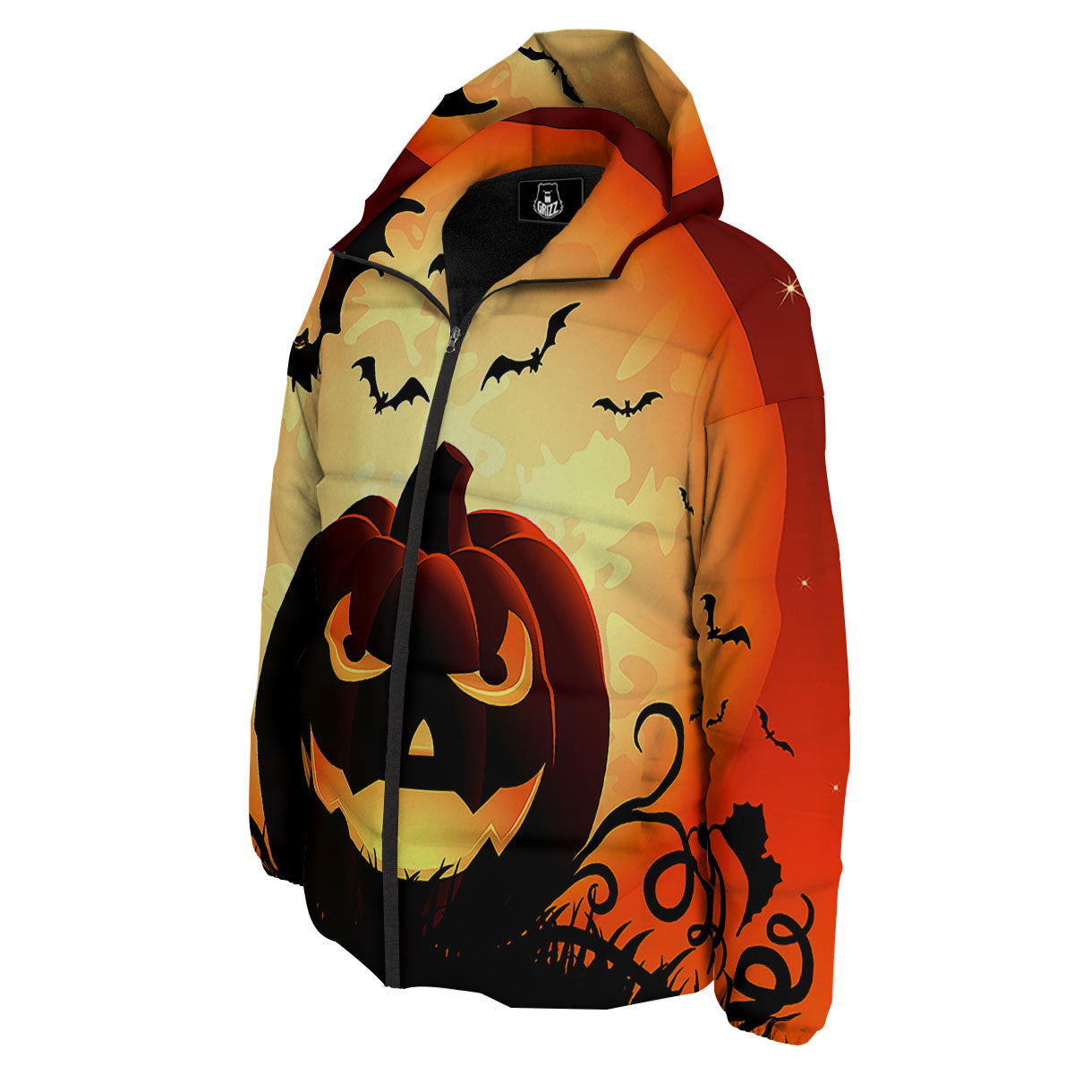 Smiley Faces Halloween Pumpkin Print Down Jacket-grizzshop