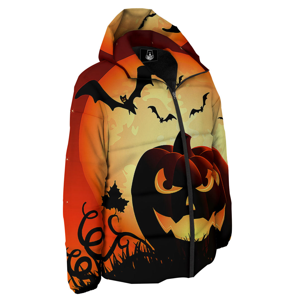 Smiley Faces Halloween Pumpkin Print Down Jacket-grizzshop