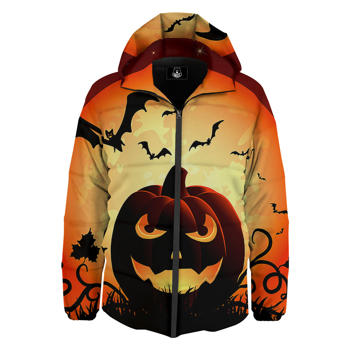 Smiley Faces Halloween Pumpkin Print Down Jacket-grizzshop