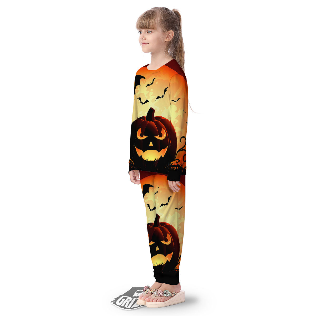 Smiley Faces Halloween Pumpkin Print Kid's Pajamas-grizzshop