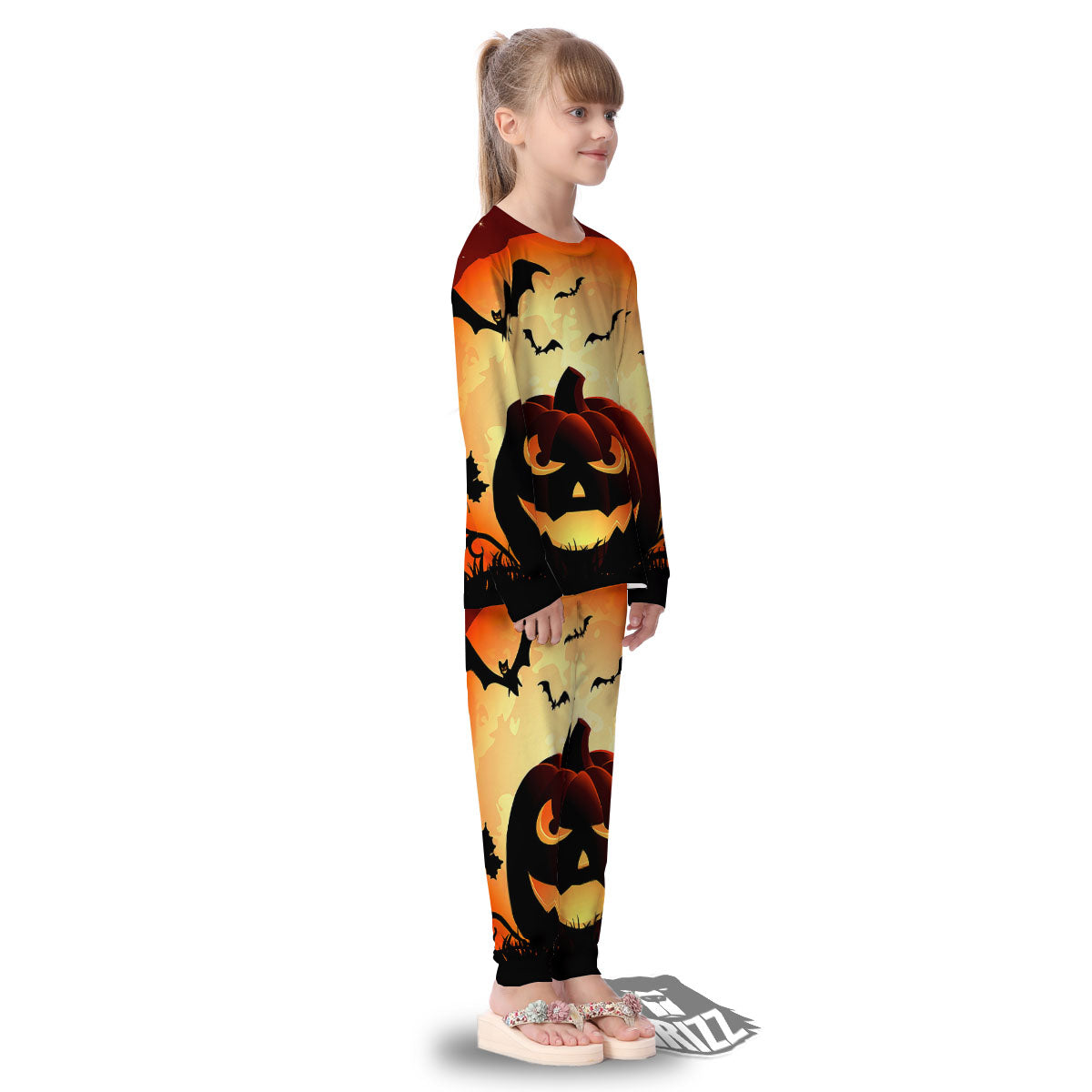 Smiley Faces Halloween Pumpkin Print Kid's Pajamas-grizzshop
