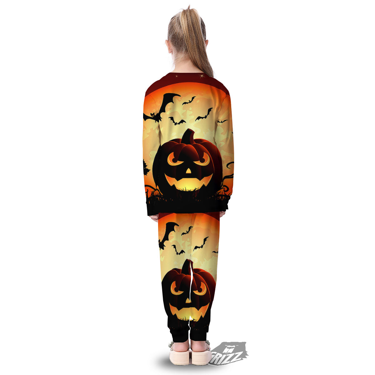 Smiley Faces Halloween Pumpkin Print Kid's Pajamas-grizzshop
