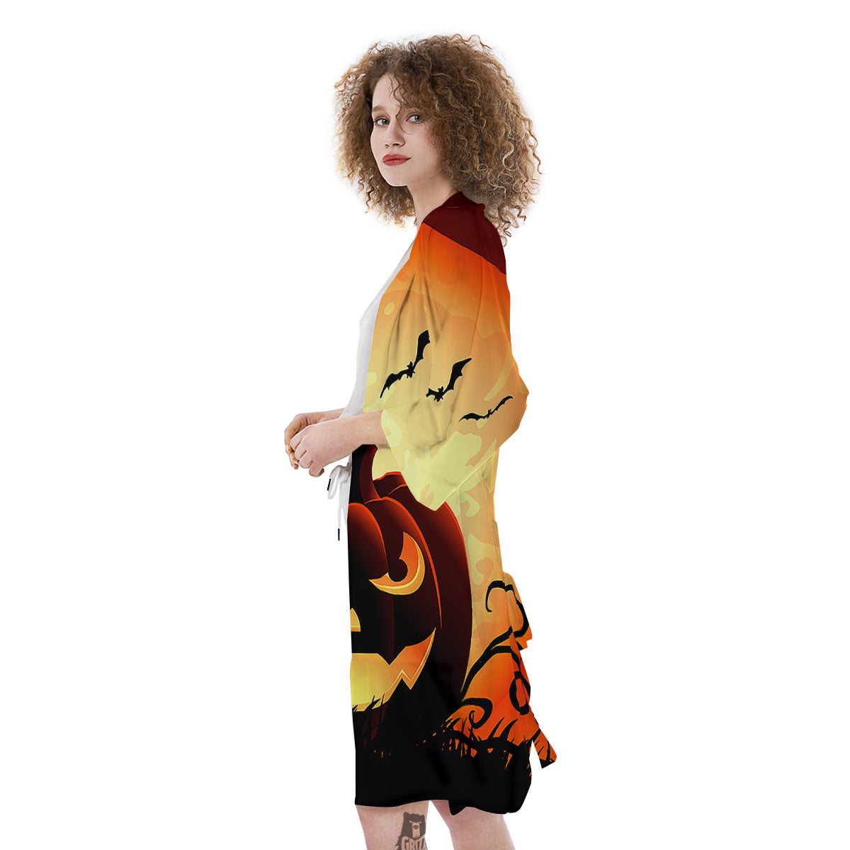 Smiley Faces Halloween Pumpkin Print Kimono-grizzshop