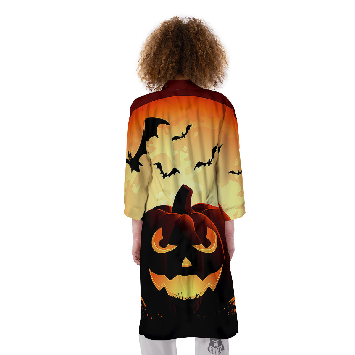 Smiley Faces Halloween Pumpkin Print Kimono-grizzshop