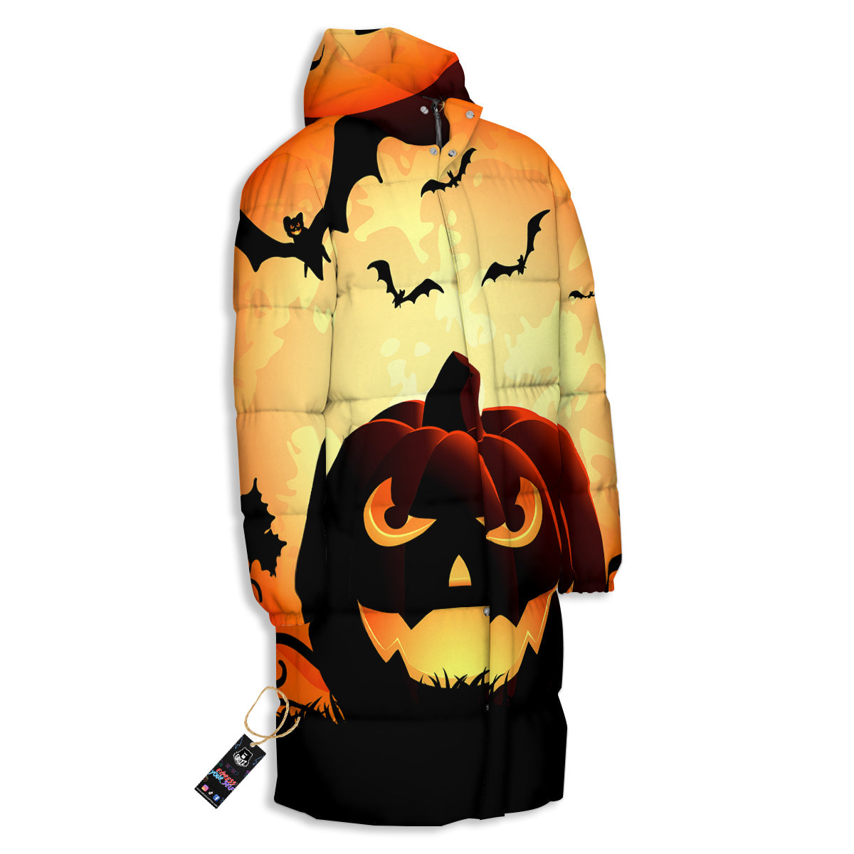 Smiley Faces Halloween Pumpkin Print Long Down Jacket-grizzshop