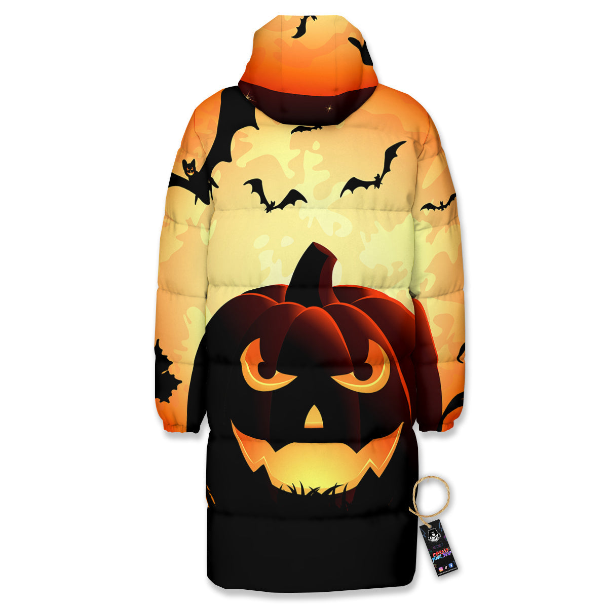 Smiley Faces Halloween Pumpkin Print Long Down Jacket-grizzshop