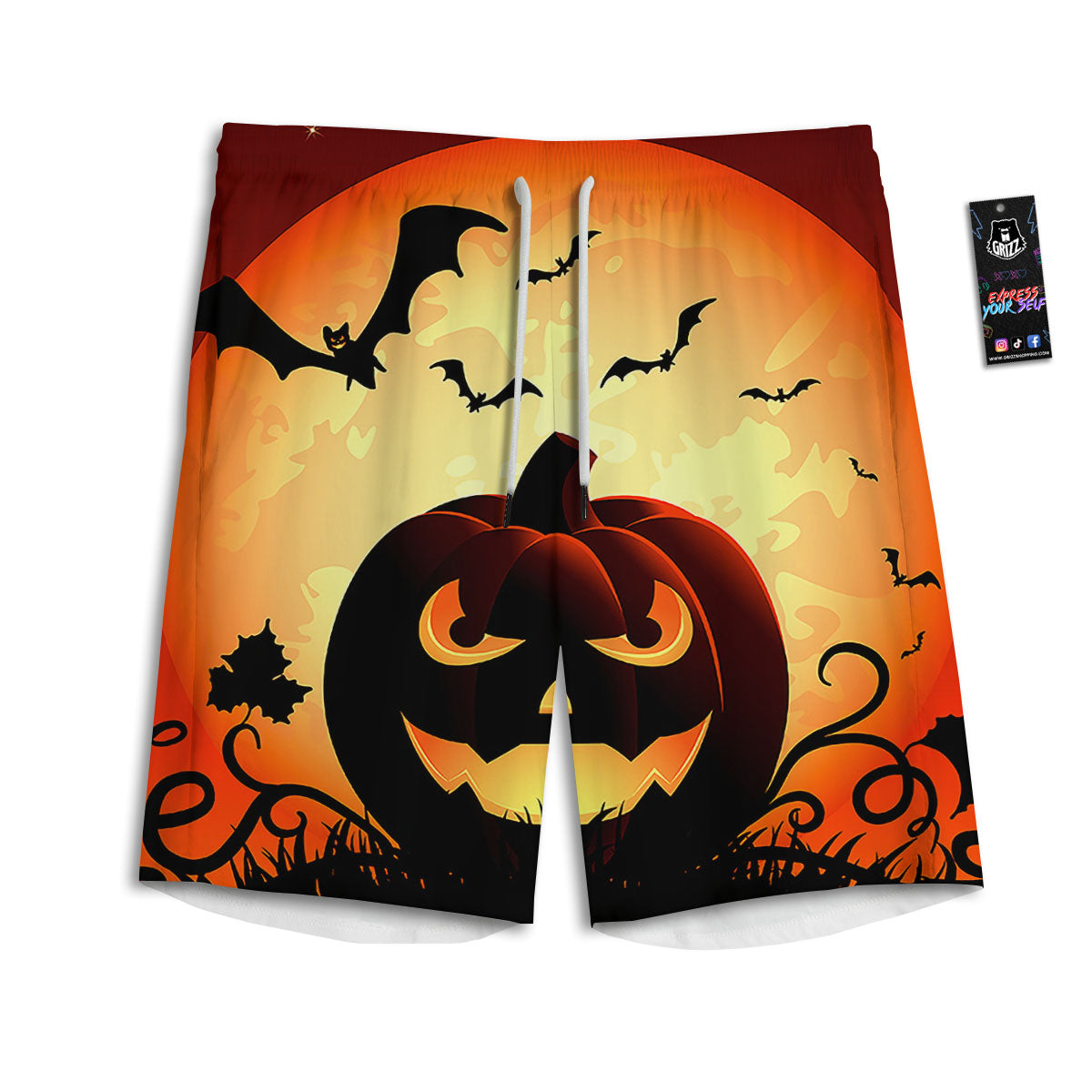 Smiley Faces Halloween Pumpkin Print Men's Athletic Shorts