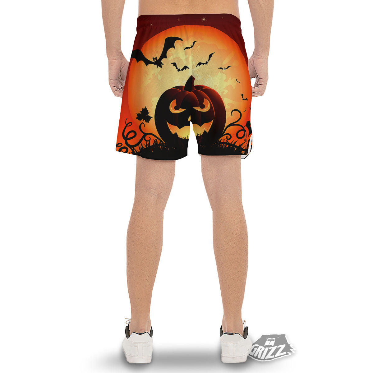 Smiley Faces Halloween Pumpkin Print Men's Gym Shorts-grizzshop